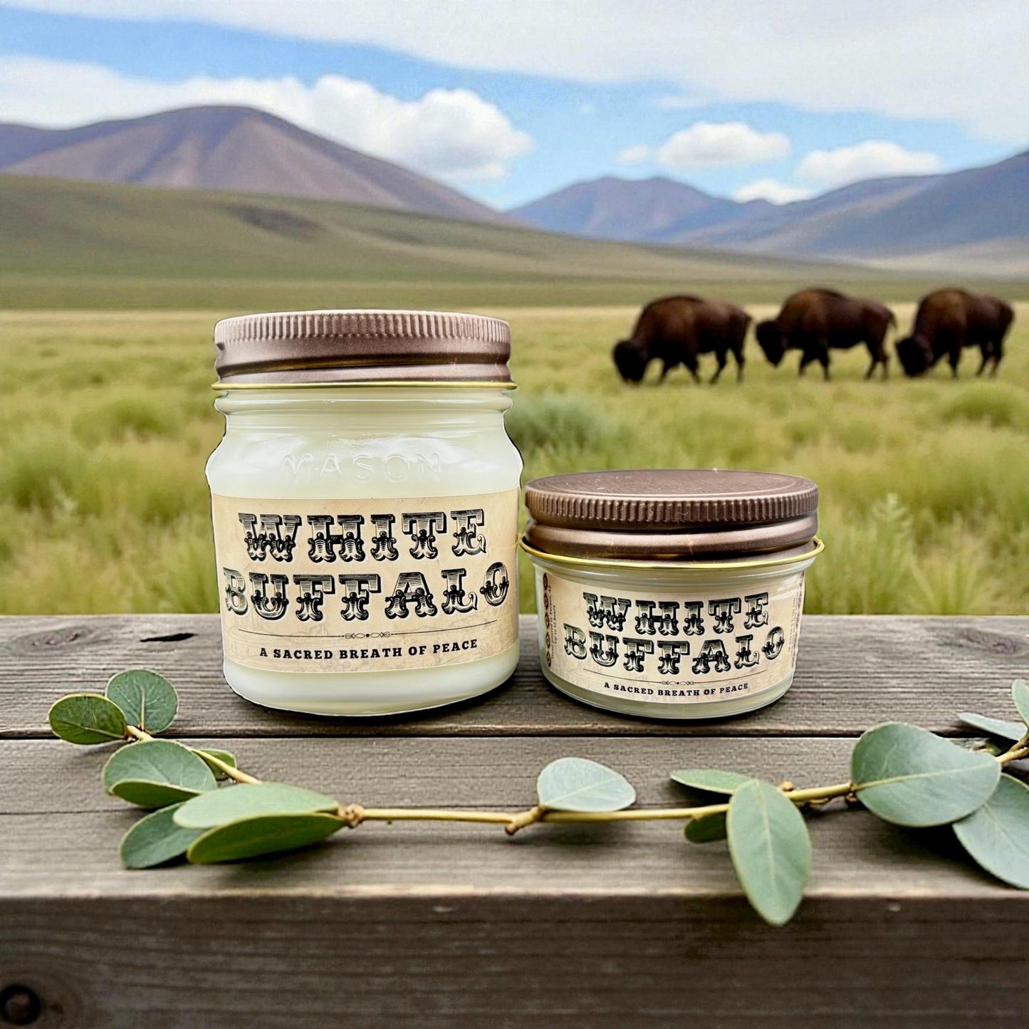 White Buffalo (Eucalyptus Scent): Western Candles, Rustic Candles, Hand-Poured in Arizona, Coconut Apricot Soy Wax
