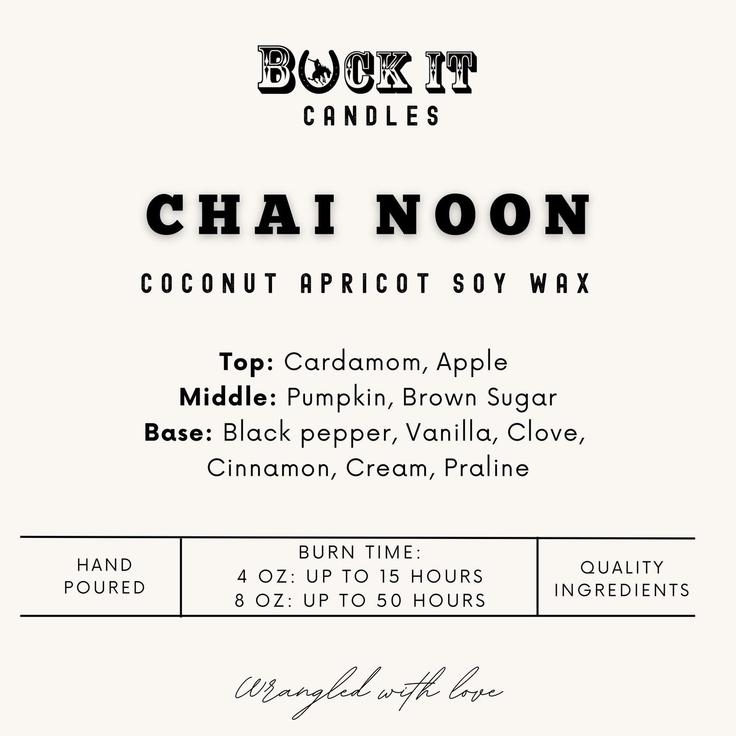 Chai Noon (Pumpkin Spice Chai Scent): Western Candles, Rustic Candles, Hand-Poured in Arizona, Coconut Apricot Soy Wax